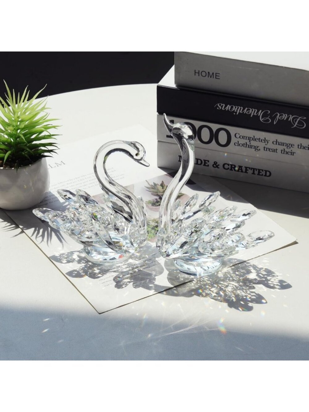 Elegant Crystal Swan Figurines - 2pcs Clear Home Decor Accents for Any Space
